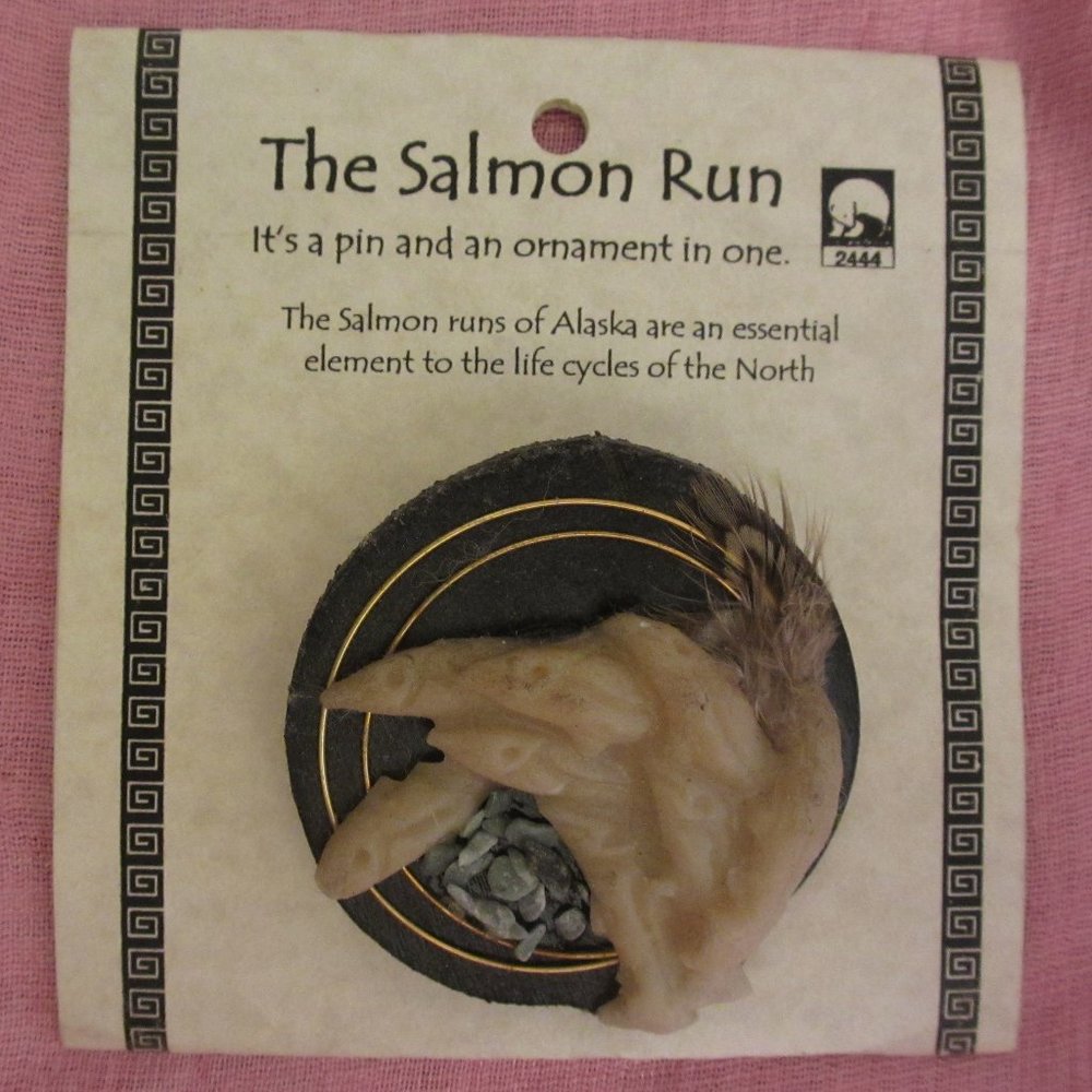 "The Salmon Run"  Pin & Ornament by Jaslynn Casey, Alaska, Native American Art